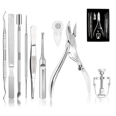 Ingrown Toenail Tool Kit (9PCS), Professional Toe Nail Clipper Set for Ingrown &amp; Thick Nail, Stainless Steel Ingrown Toenail Kit, Surgery Grade Manicure Pedicure Tool by Dualeco