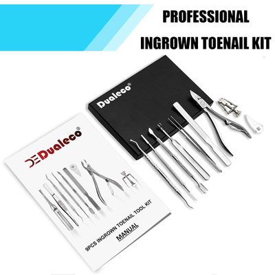 Ingrown Toenail Tool Kit (9PCS), Professional Toe Nail Clipper Set for Ingrown &amp; Thick Nail, Stainless Steel Ingrown Toenail Kit, Surgery Grade Manicure Pedicure Tool by Dualeco