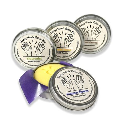 Seattle Sundries Natural Lotion Bar Sampler with Beeswax &amp; Shea Butter, Gift Set for Women &amp; Men. 4x (1.15oz) Solid Lotions in Travel Tins, Portable &amp; Concentrated Pack Bundle Set