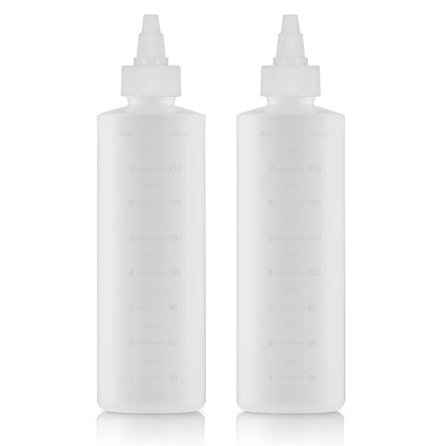 Applicator Bottle for Hair - 2-Pack, 8.5 Ounce, Translucent, Adjustable Nozzle, Open/Close Feature, Squeeze Design with Measuring Scale - Ideal for Scalp, Hair Color, Roots, Hair Oil Application