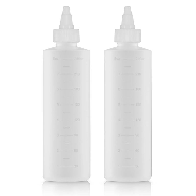 Applicator Bottle for Hair - 2-Pack, 8.5 Ounce, Translucent, Adjustable Nozzle, Open/Close Feature, Squeeze Design with Measuring Scale - Ideal for Scalp, Hair Color, Roots, Hair Oil Application
