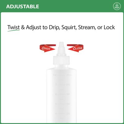 Applicator Bottle for Hair - 2-Pack, 8.5 Ounce, Translucent, Adjustable Nozzle, Open/Close Feature, Squeeze Design with Measuring Scale - Ideal for Scalp, Hair Color, Roots, Hair Oil Application