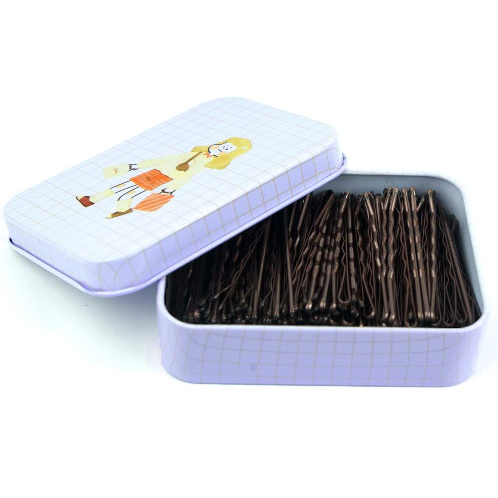 MAORULU Hair Bobby Pins Brown with Cute Case, 200 CT Bobby Pins for Buns, Premium Hair Pins for Kids, Girls and Women, Great Hair Pins for Thick Hair and Thin Hair, 2 Inch (Brown)