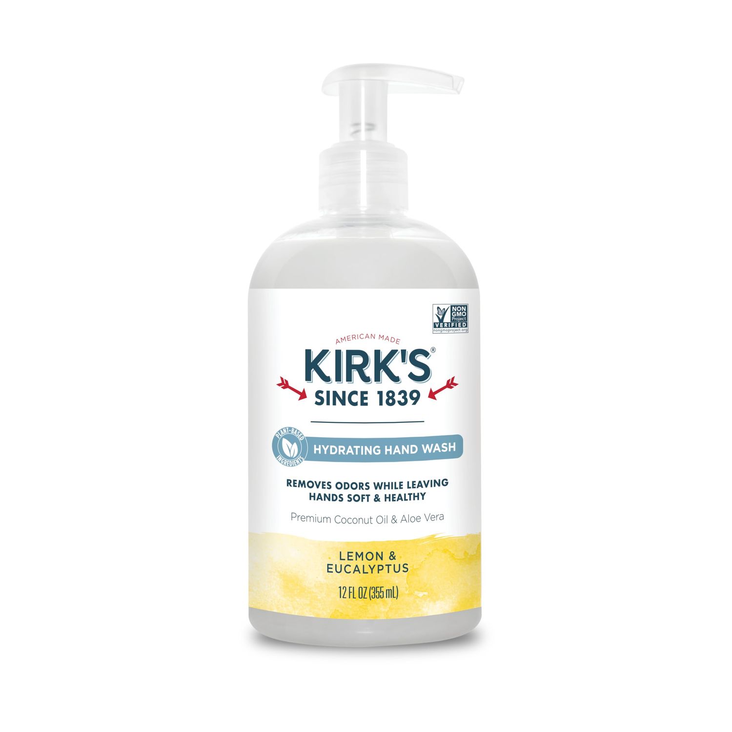Kirk&#39;s Odor-Neutralizing Clean Hand Soap Castile Liquid Soap Pump Bottle | Moisturizing &amp; Hydrating Kitchen Hand Wash | Lemon &amp; Eucalyptus Scent | 12 Fl Oz. Bottle