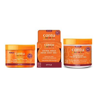 Cantu Hair Treatment Kit with Coconut Curling Cream, Edge Stay Gel, and Twist &amp; Lock Gel with Shea Butter for Natural Hair (Packaging May Vary)