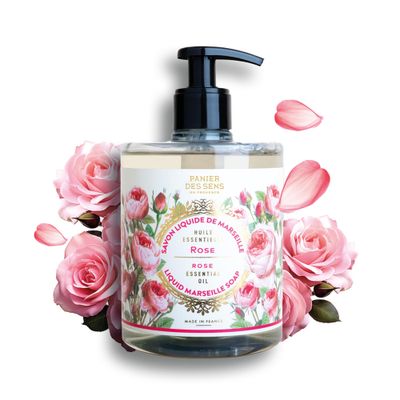 Panier des Sens - Liquid Hand Soap - Rose Hand Wash - French Marseille Moisturizing Hand Soap with Coconut Oil - Refillable Kitchen &amp; Bathroom Hand Soap - 97% Natural Ingredients -16.9 Fl.oz