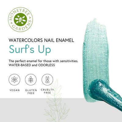 Honeybee Gardens Water-Based Nail Enamel, Surf's Up, Slight Iridescence &amp; Matte Aquamarine, Eco-Friendly, Odorless &amp; Vibrant Polish, 0.5 fl oz