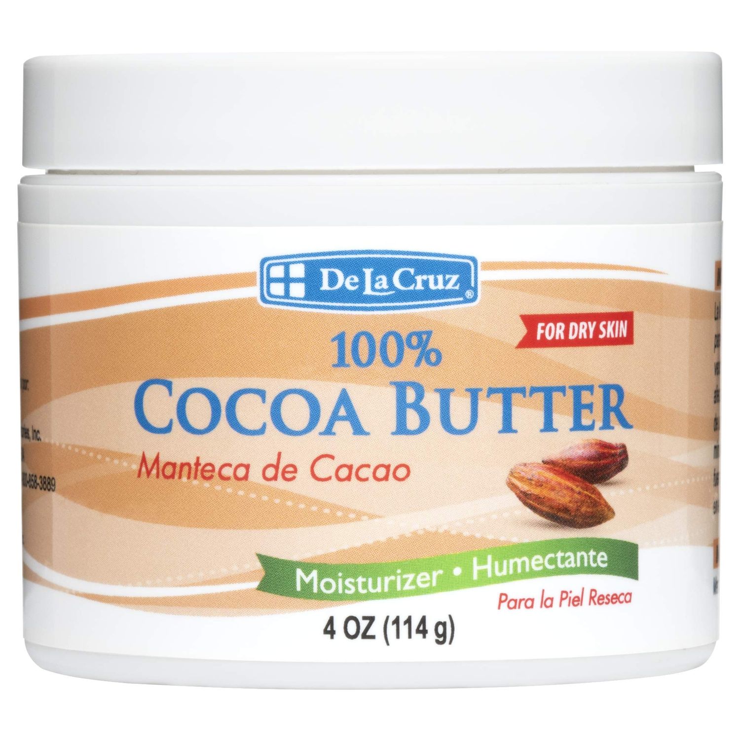 De La Cruz Cocoa Butter - 100% Pure and Natural Cocoa Butter For Dry, Rough Skin - All Natural Hydrating Moisturizer, (Jar - 1 Count, 4 Ounce)