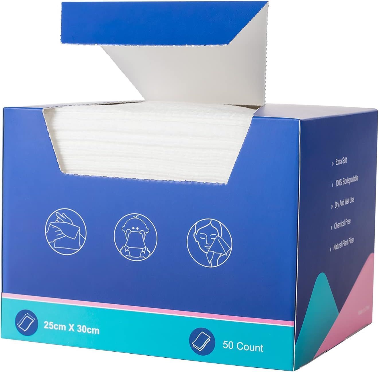 Atitifope Disposable Face Cloths Cleansing Towels Facial Towel Wet and Dry Face Towel Tissue Makeup Remover Wipse 10inch x 12inch (1 Box)