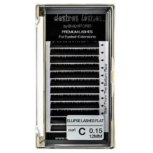 DESIRES LASHES By EMILYSTORES Ellipse Eyelashes 0.15mm Thickness C Curl Length 12mm Flat Lashes Extensions Volume Soft For Lash Extension(Ellipse,Flat0.15,C,12mm)
