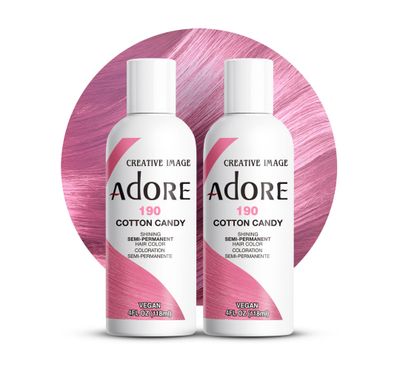 Adore Semi Permanent Hair Color - Vegan and Cruelty-Free Pink Hair Dye - 4 Fl Oz - 190 Cotton Candy (Pack of 2)