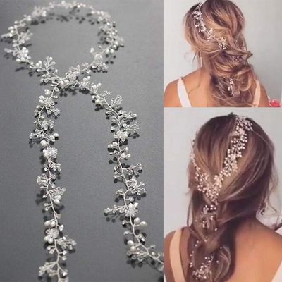 Yean Wedding Hair Vine Long Bridal Headband Hair Accessories for Bride and Bridesmaid (100cm / 39.3inches) (Silver)
