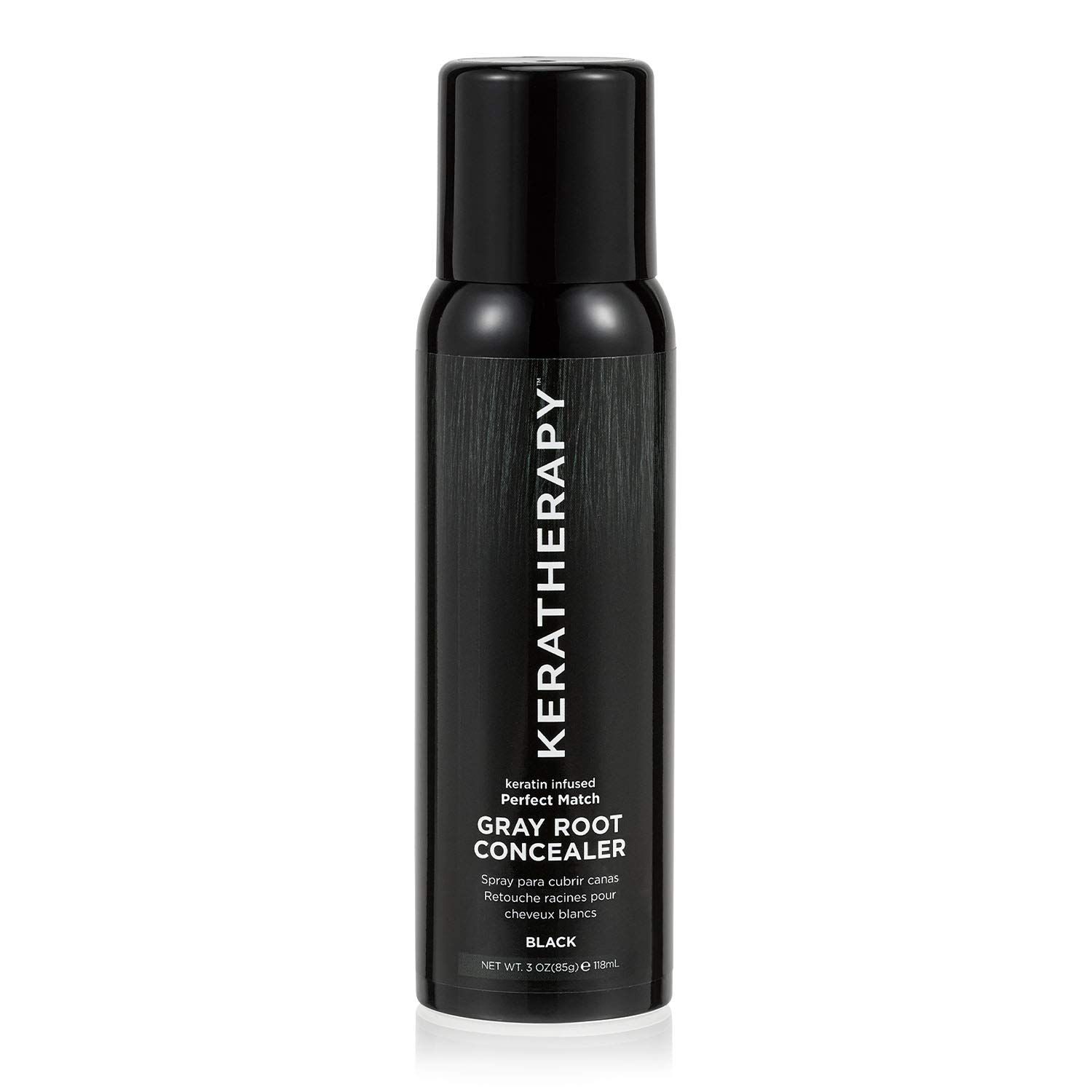 Keratherapy Keratin Infused Perfect Match Gray Root Concealer Spray, Black, 3 oz, 118 ml - Root Cover Up Spray to Hide Gray Roots - Keratin Therapy Hair Darkening &amp; Temporary Scalp Concealer