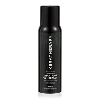 Keratherapy Keratin Infused Perfect Match Gray Root Concealer Spray, Black, 3 oz, 118 ml - Root Cover Up Spray to Hide Gray Roots - Keratin Therapy Hair Darkening &amp; Temporary Scalp Concealer