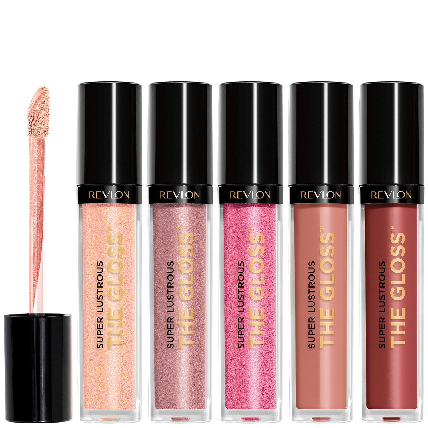 Revlon Super Lustrous The Gloss, 5 Piece Lipgloss Gift Set, Non-sticky High Shine Color in Cream &amp; Pearl Finishes, Pack of 5, 0.75 Fl Oz