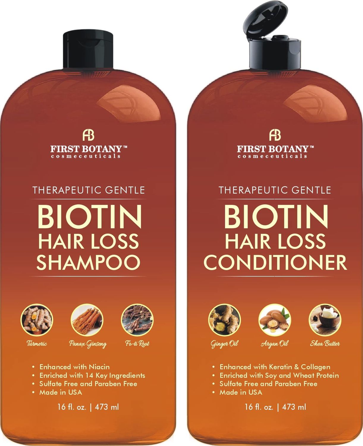 First Botany, Hair Growth Shampoo Conditioner Set - An Anti Hair Loss Biotin Shampoo &amp; Conditioner with DHT blockers to fight Hair Loss For Men &amp; Women, All Hair types, Sulfate Free - 2 x 16 fl oz