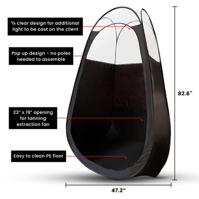 Large Deluxe Spray Tanning Pop Up Tent in 1/3 Clear Black Portable Mobile Tan Booth with Carry Case