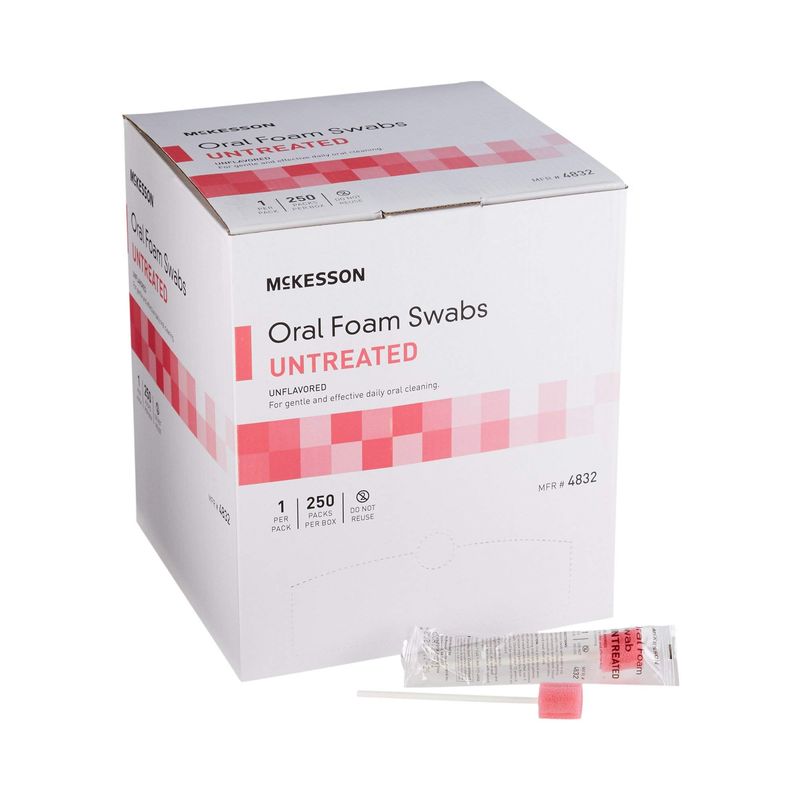 McKesson Oral Foam Swabs, Untreated, Gentle and Daily Oral Cleaning, Unflavored, 250 Count, 1 Pack