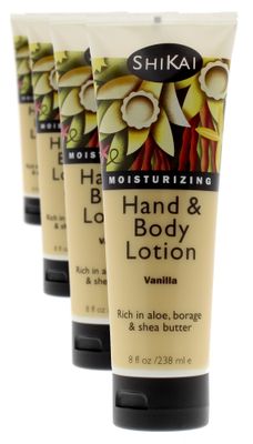 ShiKai Vanilla Hand &amp; Body Lotion (8oz, Pack of 4) | Daily Moisturizing Skincare for Dry and Cracked Hands | With Aloe Vera &amp; Vitamin E