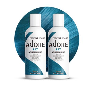 Adore Semi Permanent Hair Color - Vegan and Cruelty-Free Blue Hair Dye - 4 Fl Oz - 117 Aquamarine (Pack of 2)