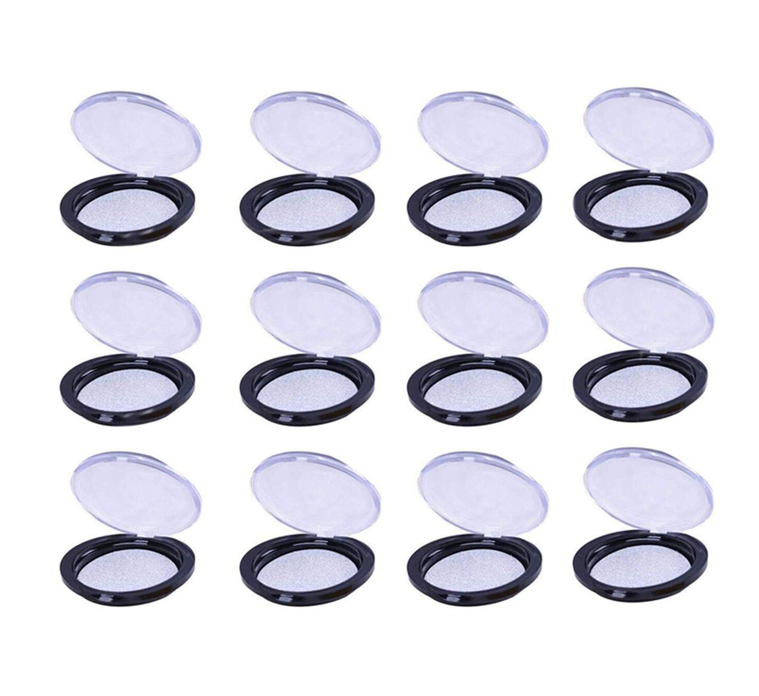 Healthcom 12 Packs Round Lash Boxes Empty Eyelash Storage Box 25mm Acrylic 3D Mink Lash Box Silver Glitter False Eyelashes Case with Tray Eyelash Packaging Box Cosmetic Containers for Women Girl