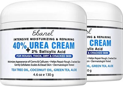 Ebanel Urea Cream 40% plus Salicylic Acid 2%, Foot Cream for Dry Cracked Heels Feet Knees Elbows Hands, Foot Dead Skin Cuticle Callus Remover Toenail Softener, Keratolytic Skin Barrier Repair, 2-Pack
