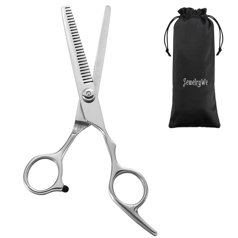 JewelryWe Professional Stainless Steel Barber Scissor Hair Cutting Set 6.7" - Texturizing Thinning Shears