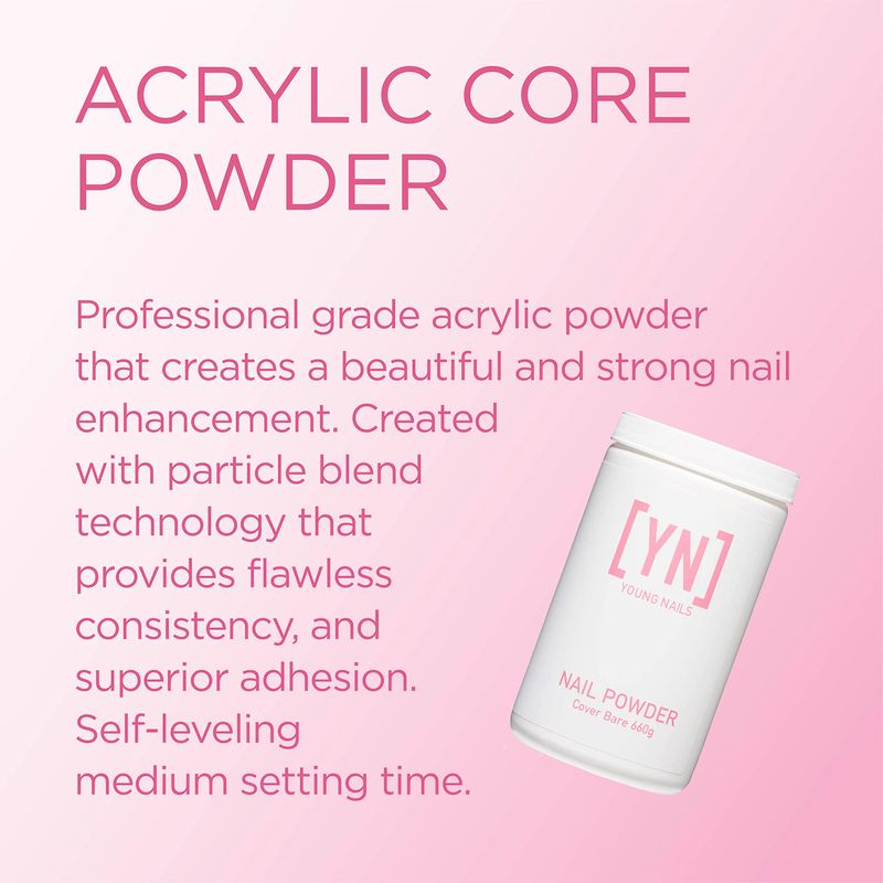 Young Nails Acrylic Core Powder - Self-Leveling Acrylic Nail Powder, Clear Nude Pink White Acrylic Powder for Nail Extenstion, Professional Grade, Superior Adhesion, Color - Pink, 660g