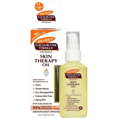 Palmer&#39;s Cocoa Butter Formula Skin Therapy Moisturizing Body Oil with Vitamin E &amp; Pure Argan Oil, Deep Body Moisturizer for Dry, Damaged Skin, Scars or Stretch Marks, 2 Ounces