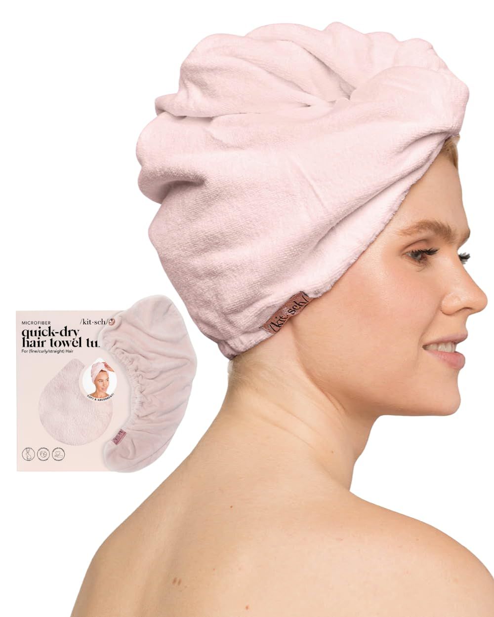 Kitsch Microfiber Hair Towel Wrap for Women - Microfiber Towel, Super Absorbent, Quick Dry, Anti-Frizz - for Long and Short Hairs, Turbans for Women, Wet and Curly Hair Wrap - Blush