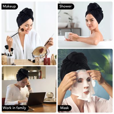 SINLAND Microfiber Hair Drying Cap Hair Towel Turban Twist for Women Fast Drying Towels Head Turban Absorbent Soft Lightweight 3 Pack Black