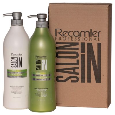 Recamier Saloon In Keratin Ultra Force Shampoo &amp; Conditioner Set Weak &amp; Damaged Hair | SalonIn Champ y Tratamiento Cabellos Dbiles y Maltratados Kit 33.8Oz-1000ml