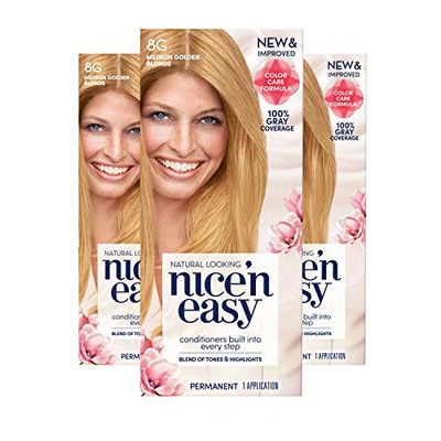 Clairol Nice&#39;n Easy Permanent Hair Dye, 8G Medium Golden Blonde Hair Color, 3 Count