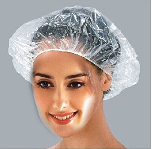 100 PCS Clear Disposable Plastic Shower Caps Large Elastic Thick Bath Cap For Women Spa,Home Use,Hotel and Hair Salon,Pack of 100 Individually Wrapped