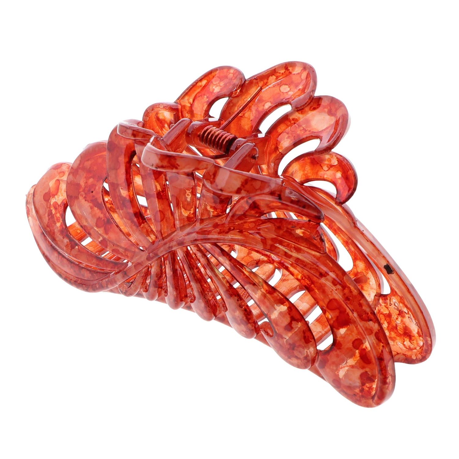5 inch Large Jaw Clip Hair Claw with Leaf Design - Speckled Red