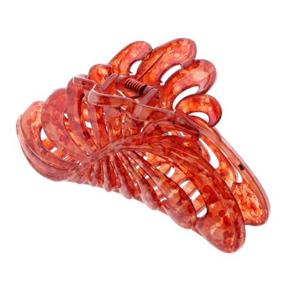 5 inch Large Jaw Clip Hair Claw with Leaf Design - Speckled Red