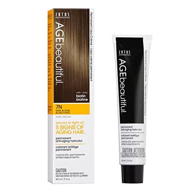 AGE beautiful Permanent Hair Color Dye Liqui Creme | 100% Gray Coverage | Anti-Aging Haircolor | Biotin for Thicker, Fuller Hair | Professional Salon Coloring | 7N Dark Blonde