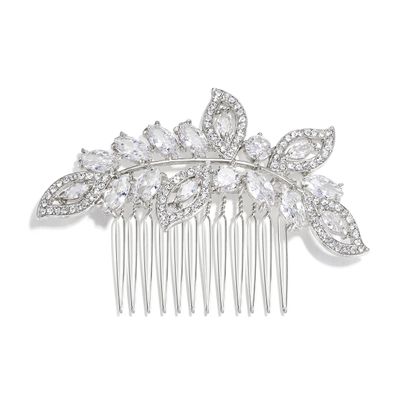 EVER FAITH Wedding Accessories Crystal CZ Leaf Wing Bridal Hair Piece Side Comb Clear Silver-Tone