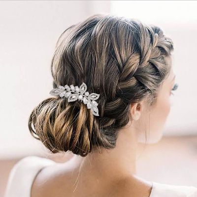 EVER FAITH Wedding Accessories Crystal CZ Leaf Wing Bridal Hair Piece Side Comb Clear Silver-Tone