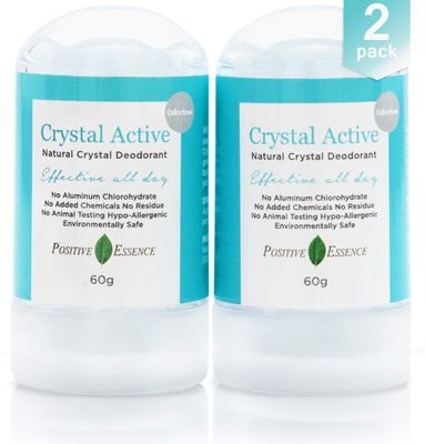 Thai Crystal Deodorant Stone, Crystal Active, 100% Natural, Long Lasting, Single Ingredient, No Aluminum Chlorohydrate or Chemicals, Unscented, Underarmed Deodorant for Women &amp; Men, 60g (2 Pack)