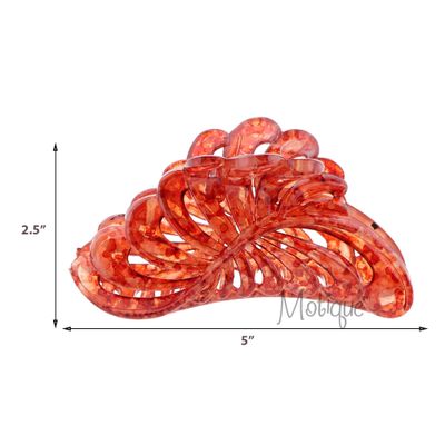 5 inch Large Jaw Clip Hair Claw with Leaf Design - Speckled Red
