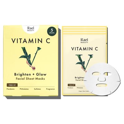 Rael Face Mask Skin Care, Vitamin C Face Masks - Bamboo Facial Sheet Mask, Korean Skincare, with Brightening Vitamin C Serum and Fruit Extracts, All Skin Types (Vitamin C, 5 Sheets)