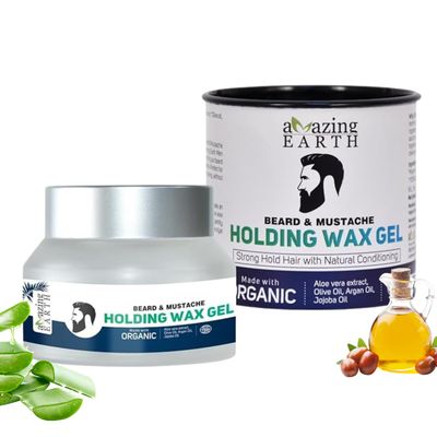 AMAzing Earth Beard &amp; Mustache Holding Wax Gel for Men - Certified Organic, Strong Hold, Styling, Argan Oil, Chemical Free, 100% Vegan &amp; Cruelty Free - 50gm