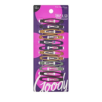 Goody Epoxy Contour Hair Snap Clips - 12 Count, Assorted Colors - Just Snap Into Place - Suitable for All Hair Types - Pain-Free Hair Accessories for Women and Girls - All Day Comfort