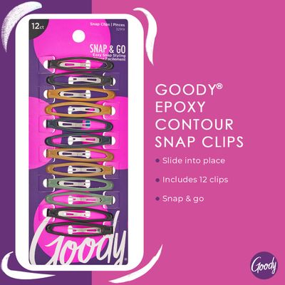 Goody Epoxy Contour Hair Snap Clips - 12 Count, Assorted Colors - Just Snap Into Place - Suitable for All Hair Types - Pain-Free Hair Accessories for Women and Girls - All Day Comfort