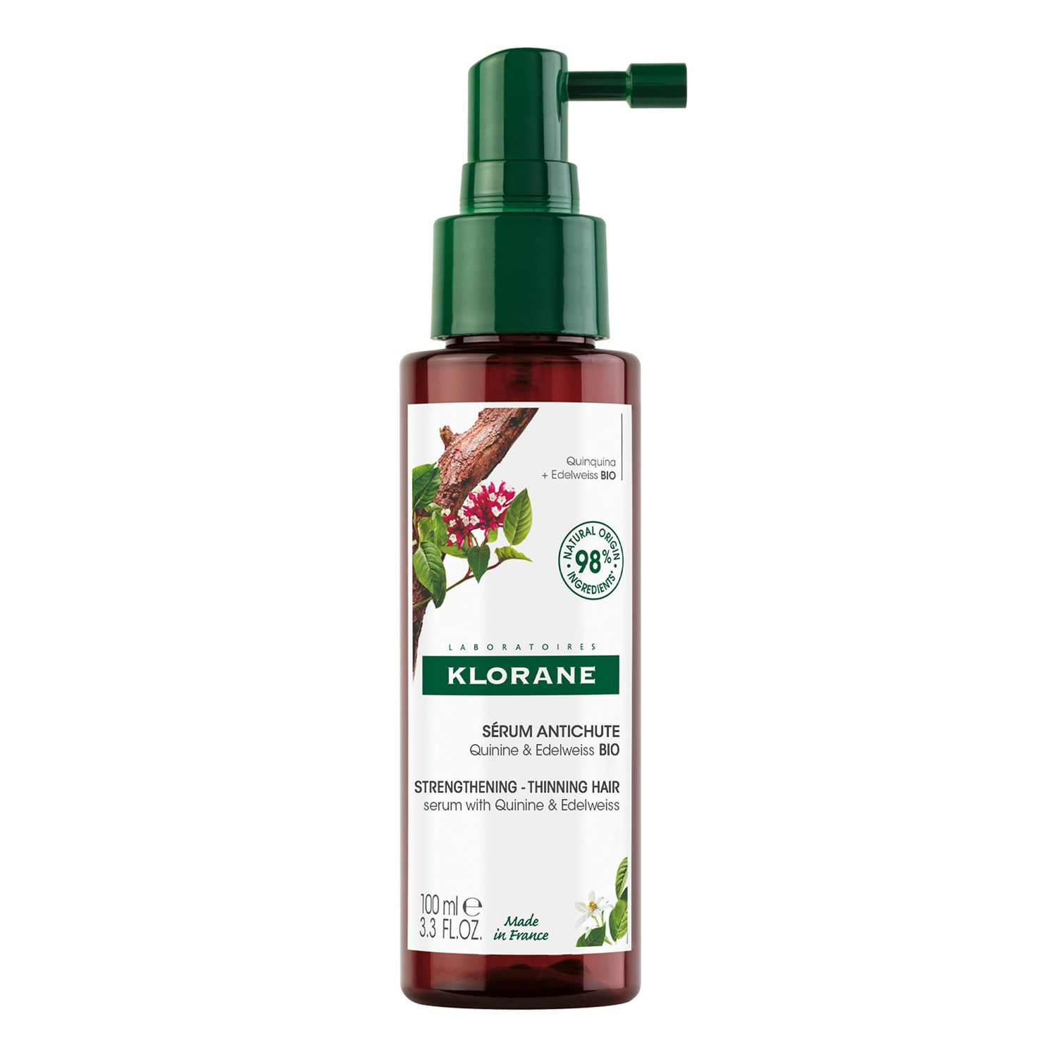 Klorane Strengthening Serum with Quinine and Edelweiss for Thinning Hair, Supports Thicker, Stronger, Healthier Hair, For Men and Women, Paraben, Silicone and Sulfate Free, 3.3 Fl Oz