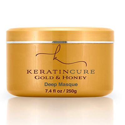 Keratin Cure Gold &amp; Honey Deep Hair Mask Masque Conditioning Strengthen Dry Damaged Growth Relieves Scalp for all hair Moisturizing Reparation Argan Coconut Marula Women Men Beards 8 Oz