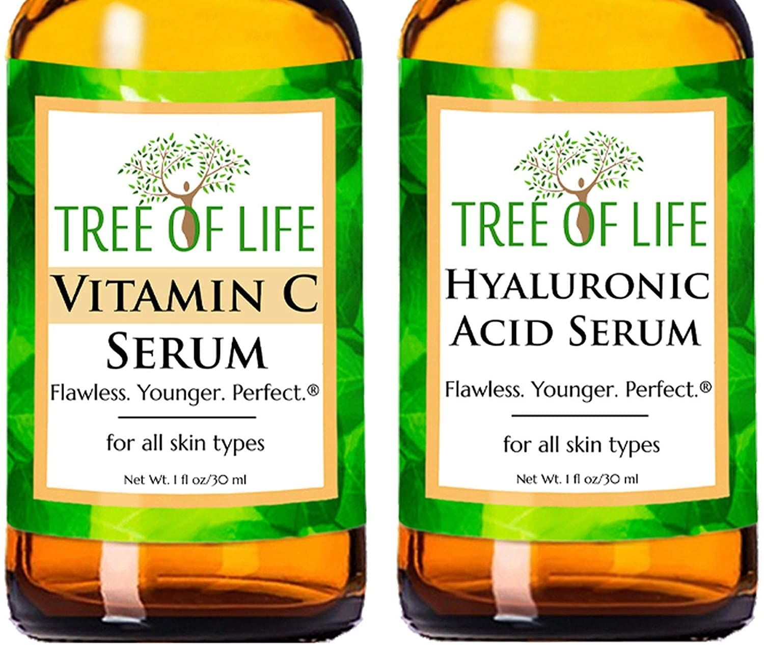 Tree of Life Beauty Facial Skin Care Set, Brightening, Firming, Hydrating, Dry Face, Dermatologist Tested - Vitamin C and Hyaluronic Acid Facial Serum - Skin Care Kit, 2 count of 1 Fl Oz