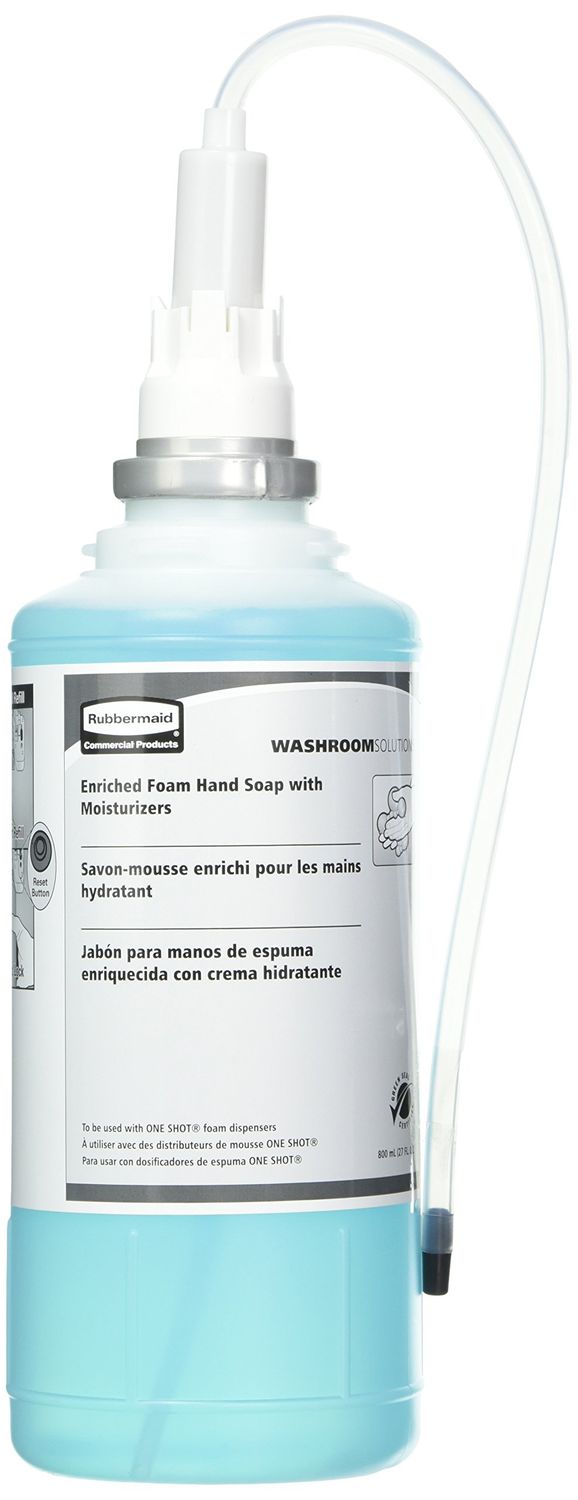 Rubbermaid Commercial Products OneShot Moisturizing Foam Hand Soap Refill, 800mL, Green Seal Certified, Compatible with RCP&#39;s Touchless OneShot Foam Dispensers, for Restrooms in Offices
