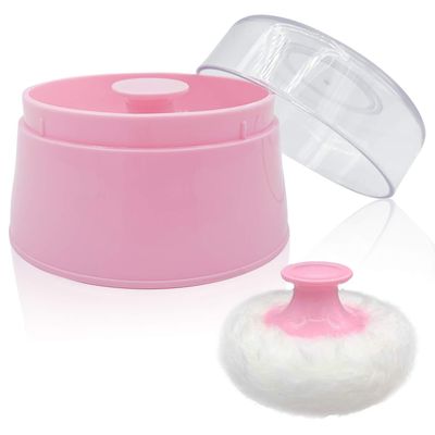 BPA Free Baby Powder Puff Box, Large 2.8&quot; Fluffy Body After-Bath Powder Case, Baby Care Face/Body Villus Powder Puff Container, Makeup Cosmetic Talcum Powder Container with Hand Holder (Pink)